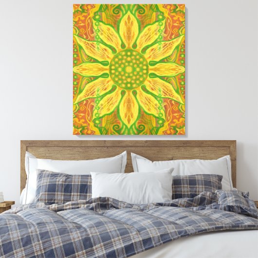Sun Flower Bohemian Floral Helianthus Sunflower Canvas Afdruk (Insitu (Slaapkamer))