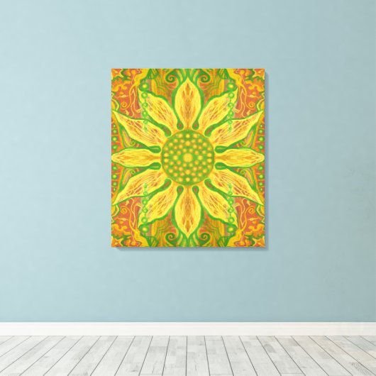 Sun Flower Bohemian Floral Helianthus Sunflower Canvas Afdruk (Insitu (Houten vloer))