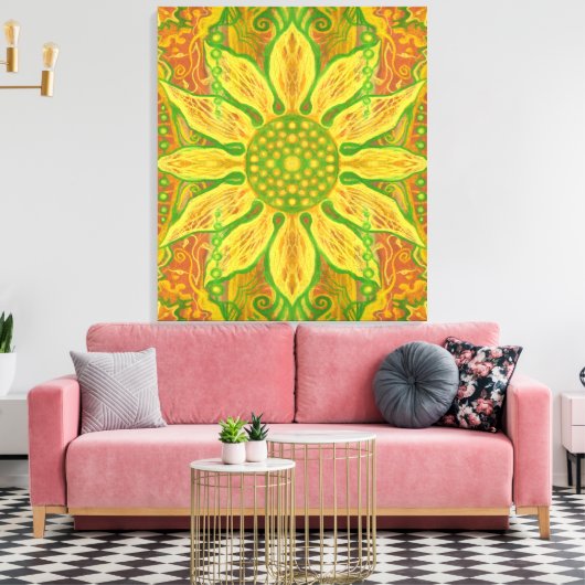 Sun Flower Bohemian Floral Helianthus Sunflower Canvas Afdruk (Insitu (Woonkamer))