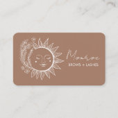 Sun Flower Boho Line Art Elegant Mocha Sociaal Ico Visitekaartje (Voorkant)