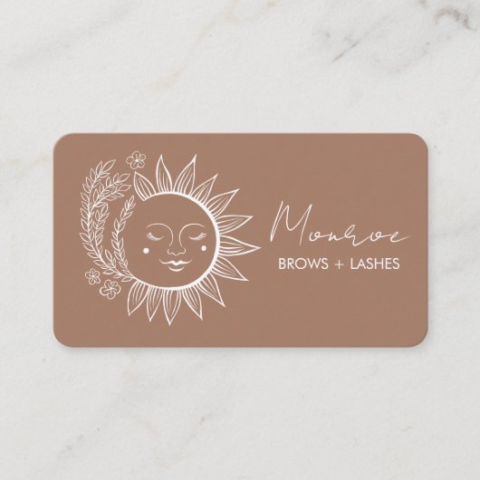 Sun Flower Boho Line Art Elegant Mocha Sociaal Ico Visitekaartje (Voorkant)