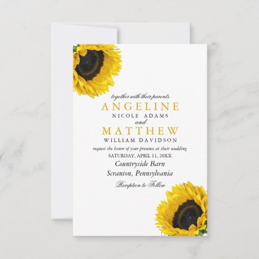 Sun Flower Floral Elegant Waterverf Wedding Kaart (Voorkant)