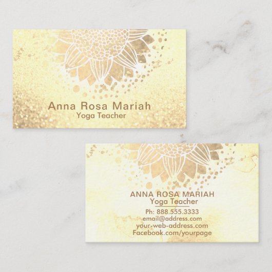 *~* Sun Flower Glitter Mandala Spiritueel Yoga Visitekaartje (Voorkant / Achterkant)