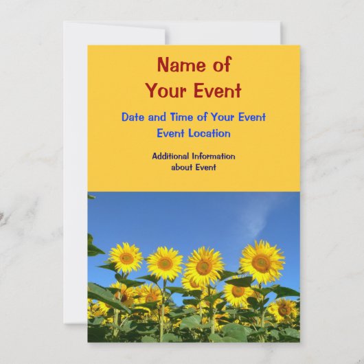 Sun Flower Invitation Card for a Summer Party Kaart (Achterkant)