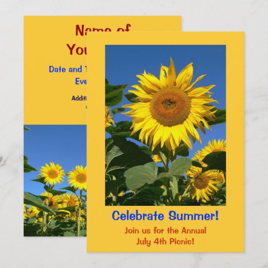 Sun Flower Invitation Card for a Summer Party Kaart (Voorkant / Achterkant)