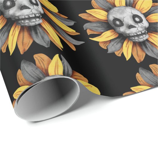 SUN FLOWER SKULL WRAPPING PAPIER (Rol Hoek)