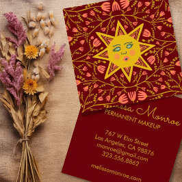 Sun & Flowering Vines Elegant Boho Burgundy Vierkante Visitekaartje
