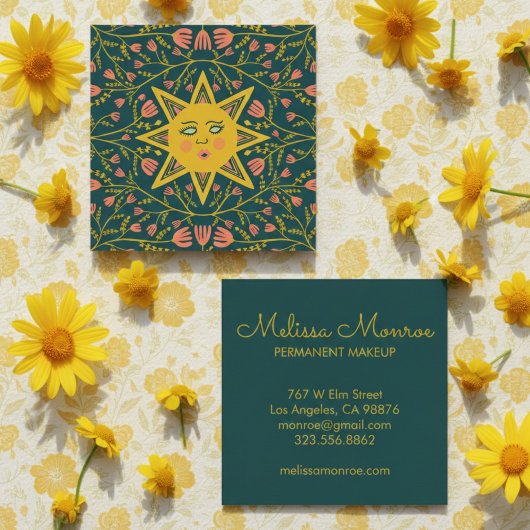 Sun & Flowering Vines Elegant Boho Vierkante Visitekaartje