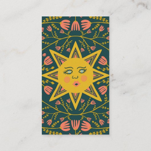 Sun & Flowering Vines Elegant geïllustreerd Boho 5 Klantenkaartje (Achterkant)