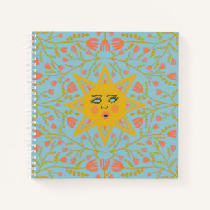 Sun & Flowering Vines Pattern Blue Notitieboek