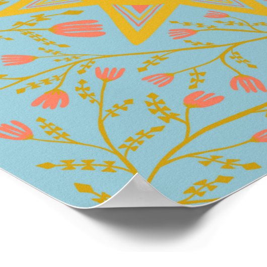 Sun & Flowering Vines Pattern Blue Poster (Hoek)