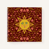Sun & Flowering Vines Pattern Boho Burgundy Notitieboek (Voorkant)