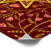 Sun & Flowering Vines Pattern Boho Burgundy Poster (Hoek)