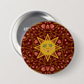 Sun & Flowering Vines Pattern Boho Burgundy Ronde Button 7,6 Cm (Voorkant /achterkant)