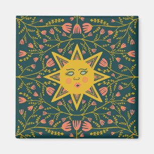 Sun & Flowers Pink Yellow Magneet