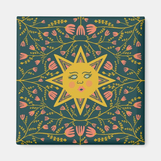 Sun & Flowers Pink Yellow Magneet (Voorkant)