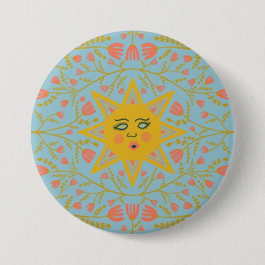 Sun & Flowers Ronde Button 7,6 Cm (Voorkant)