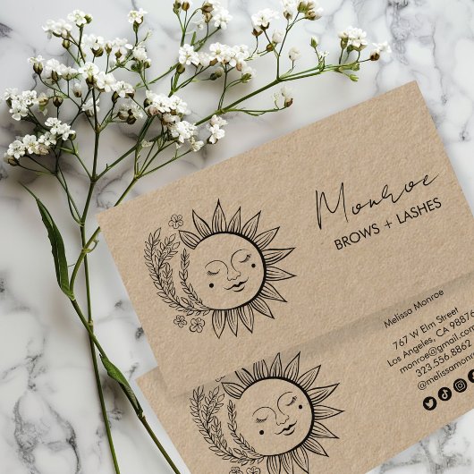 Sun FlowersBoho Line Art Elegant KRAFT Sociaal pic Visitekaartje
