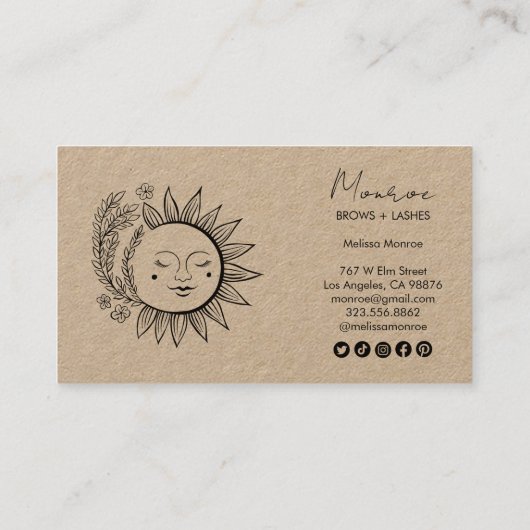 Sun FlowersBoho Line Art Elegant KRAFT Sociaal pic Visitekaartje (Achterkant)