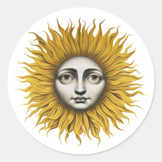 Sun Fornasetti Style Ronde Sticker (Voorkant)