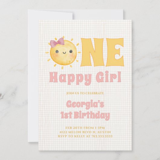 Sun Girl 1st Birthday Kaart (Voorkant)