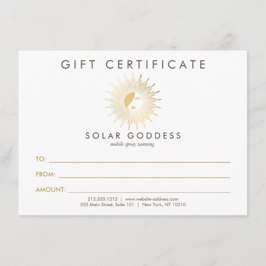 Sun Goddess Girl Logo Spray Tanning Gift Kaart (Voorkant)