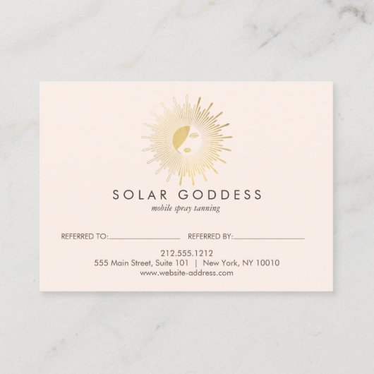 Sun Goddess Meisje Logo Spray Tanning Roze Verwijz Aanbevelingskaartje (Achterkant)