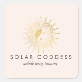 Sun Goddess Meisje Logo Spray Tanning Salon Roze Vierkante Sticker