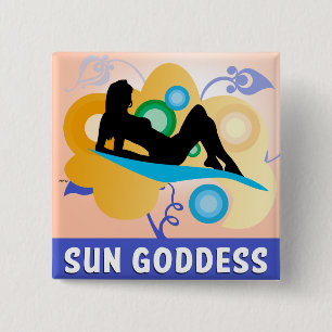 Sun Goddess Vierkante Button 5,1 Cm