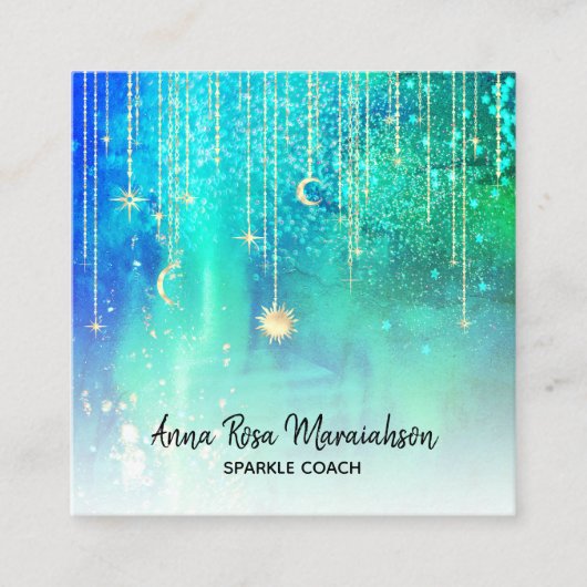 *~* Sun Gold Stars Sparkle Moon Celestial Cosmic Vierkante Visitekaartje (Voorkant)