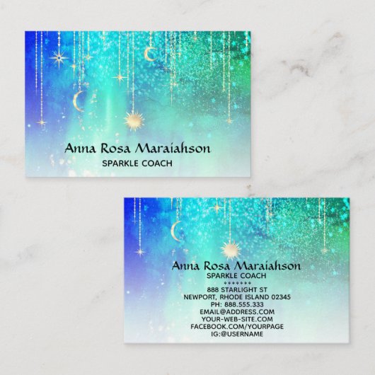 *~* Sun Gold Stars Sparkle Moon Celestial Rainbow  Visitekaartje (Voorkant / Achterkant)