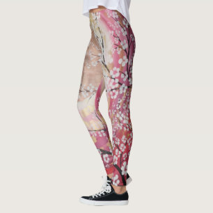 Sun gouden roze sakura cherry bloesems leggings