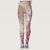 Sun gouden roze sakura cherry bloesems leggings (Voorkant)