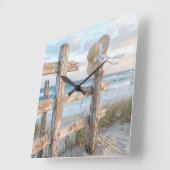 Sun Hat On a Beach Fence Vierkante Klok (Hoek)