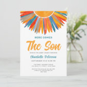 Sun Here Comes The Son Boy Baby shower Kaart (Staand voorkant)