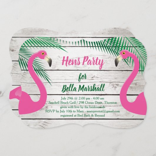 Sun Kast Flamingo Hens Party Invitation Kaart (Voorkant / Achterkant)