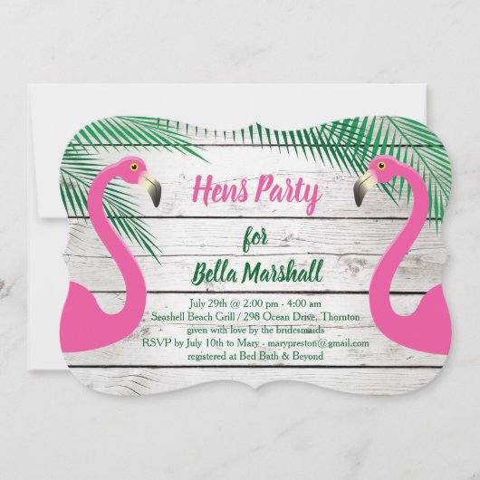 Sun Kast Flamingo Hens Party Invitation Kaart (Voorkant)