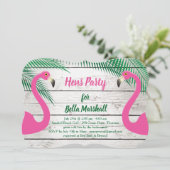 Sun Kast Flamingo Hens Party Invitation Kaart (Staand voorkant)