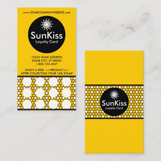 SUN KISS hexa-stempel Klantenkaartje (Voorkant / Achterkant)