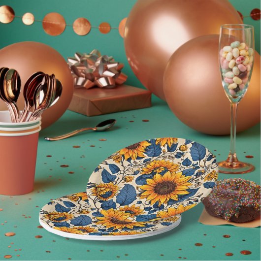 Sun-Kissed Blooms: Levendige zonnebloemen kunstwer Papieren Bordje (Multi)