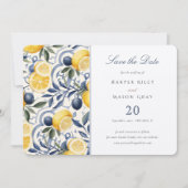 Sun-Kissed Citrus Blue Tegel Save the Date Kaart (Voorkant)