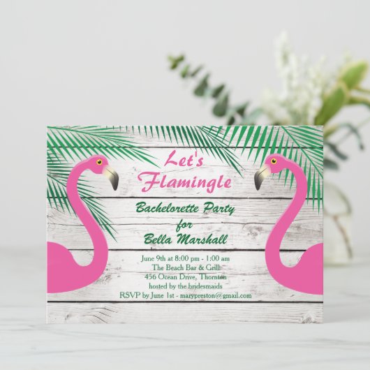 Sun Kissed Flamingo Bachelorette Party Uitnodiging (Staand voorkant)