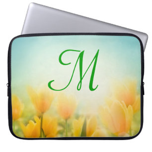 Sun Kissed Gele Tulpen Monogram 15" Laptop Hoesje Laptop Sleeve