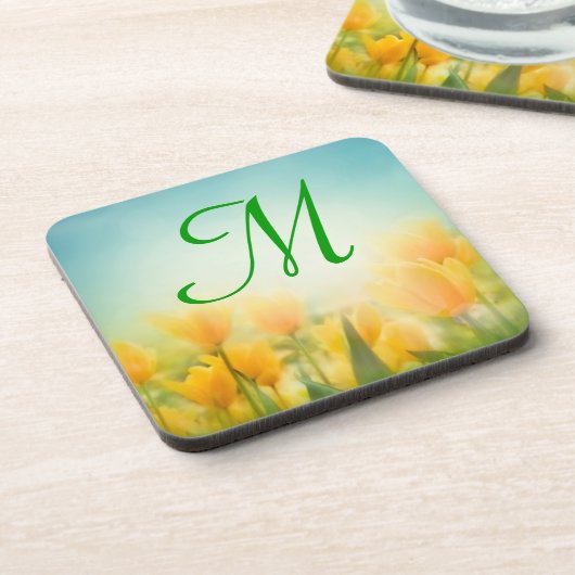 Sun Kissed Gele Tulpen Monogram Drink Onderzetter (Linkerzijde)