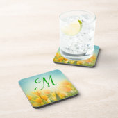Sun Kissed Gele Tulpen Monogram Drink Onderzetter (Rechterzijde)
