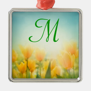 Sun Kissed Gele Tulpen Monogram Initiaal Ornament