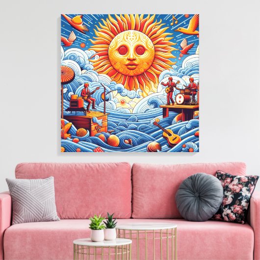 Sun-Kissed Ocean Jam: levendige muziekfestival kun Canvas Afdruk (Insitu (Woonkamer))