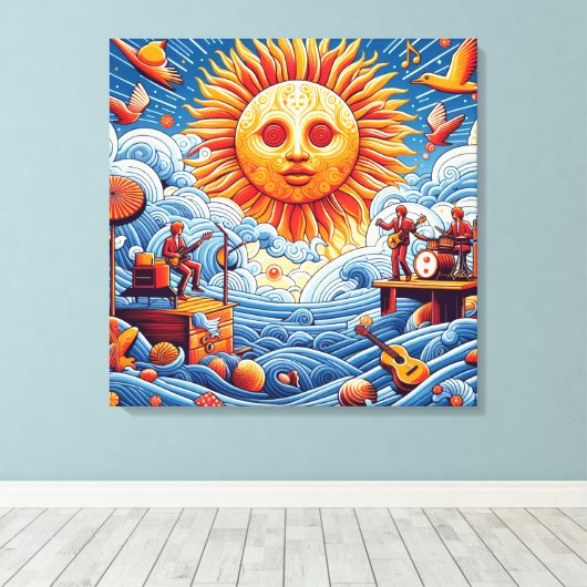 Sun-Kissed Ocean Jam: levendige muziekfestival kun Canvas Afdruk (Insitu (Houten vloer))