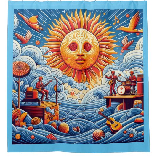 Sun-Kissed Ocean Jam: levendige muziekfestival kun Douchegordijn (Voorkant)