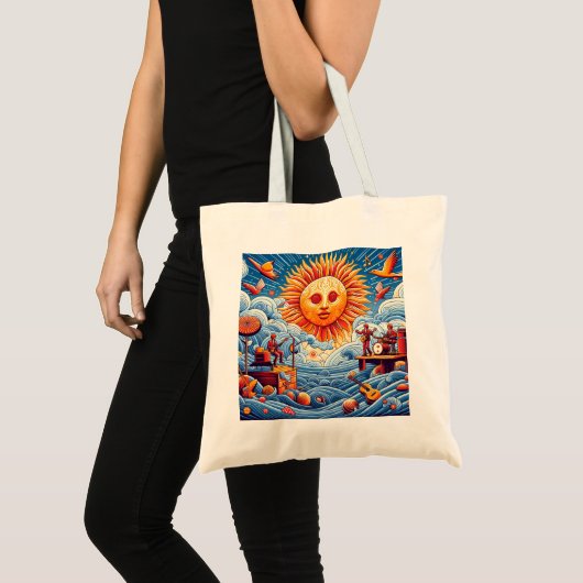 Sun-Kissed Ocean Jam: levendige muziekfestival kun Tote Bag (Voorkant (product))